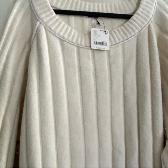 Free People Venus chunky Knit Tunic Sweater contrast trim cream oversized - Picture 4 of 10